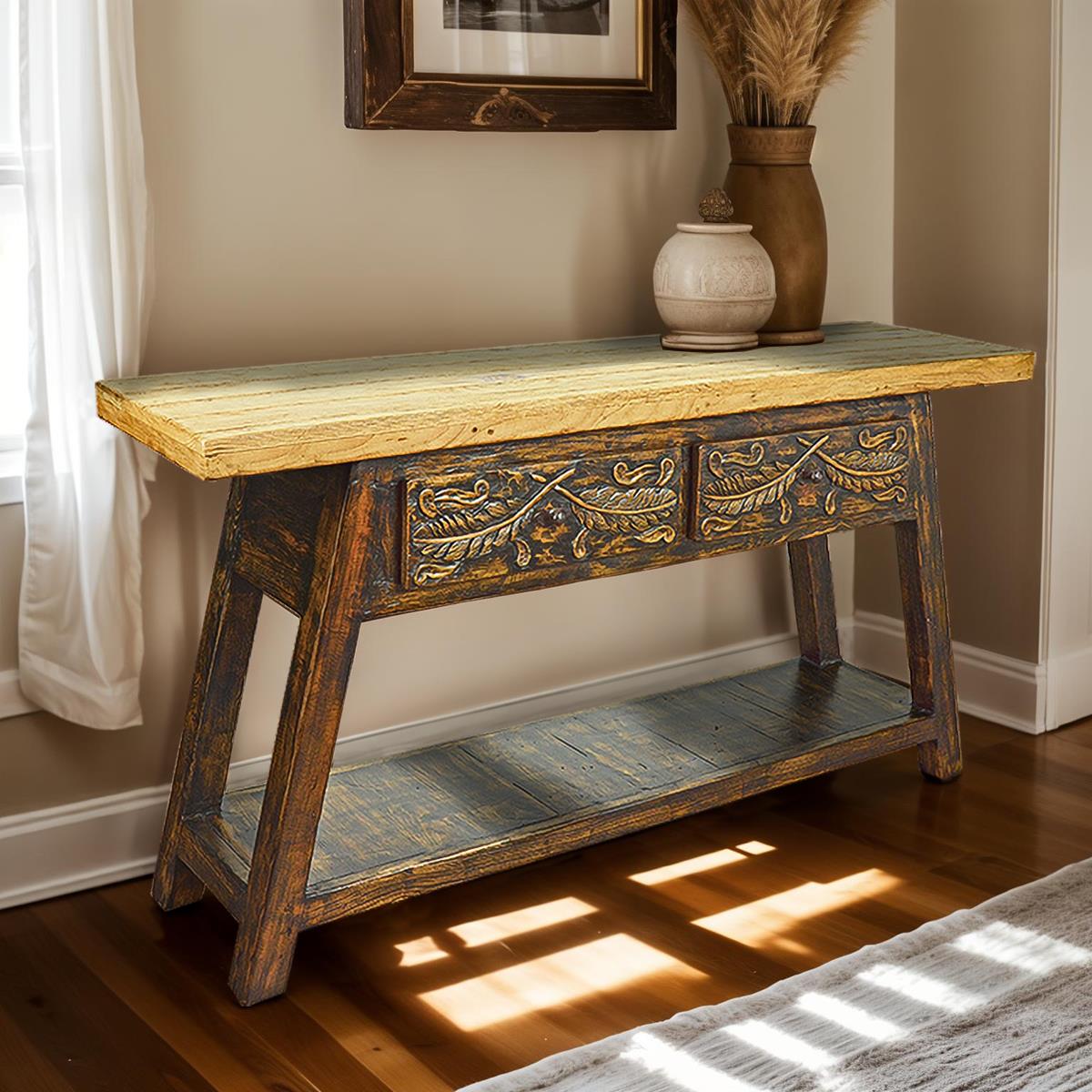 Rio Grande Basin Two Drawer Console - Natural & Black Wash