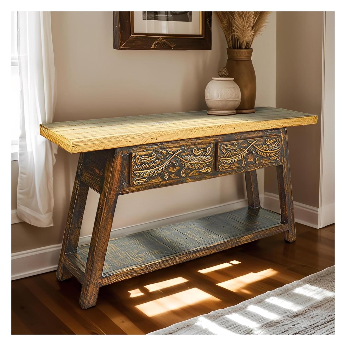 Rio Grande Basin Two Drawer Console - Natural & Black Wash