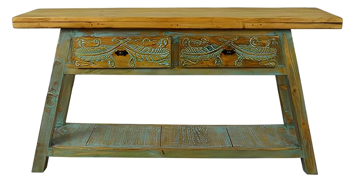 Big Bend Basin Two Drawer Console - Teal Wash