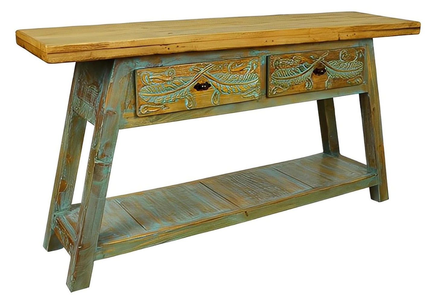Big Bend Basin Two Drawer Console - Teal Wash