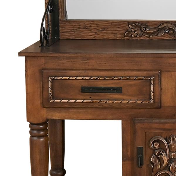 Bear Draw Carved Dresser / Hall Tree With Mirror