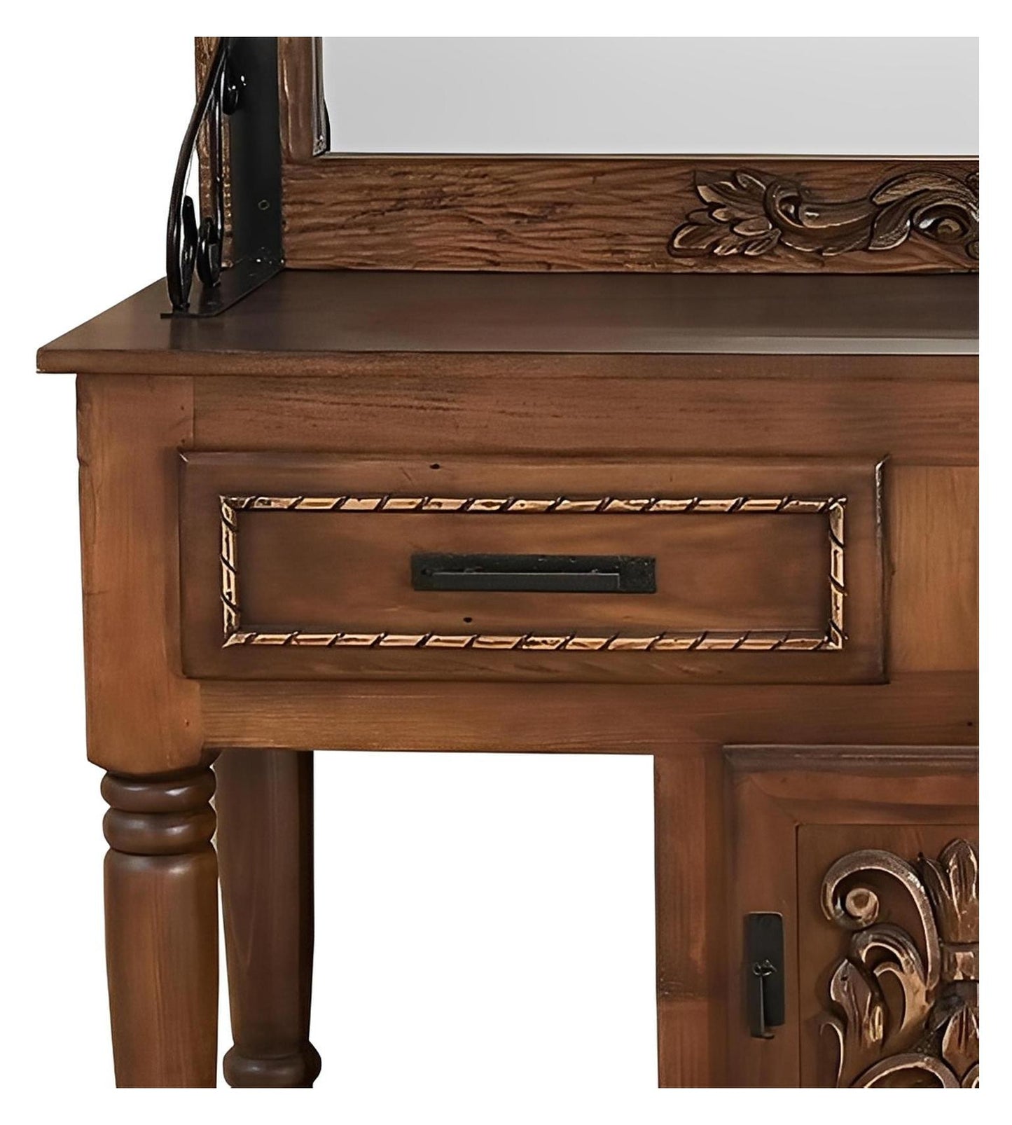 Bear Draw Carved Dresser / Hall Tree With Mirror