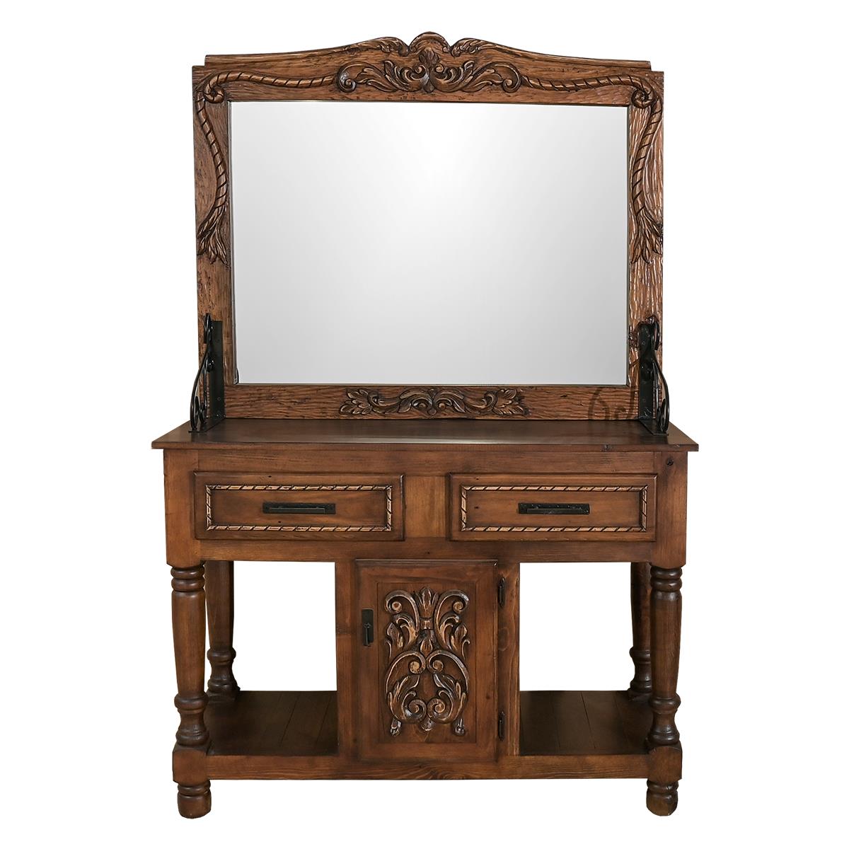 Bear Draw Carved Dresser / Hall Tree With Mirror
