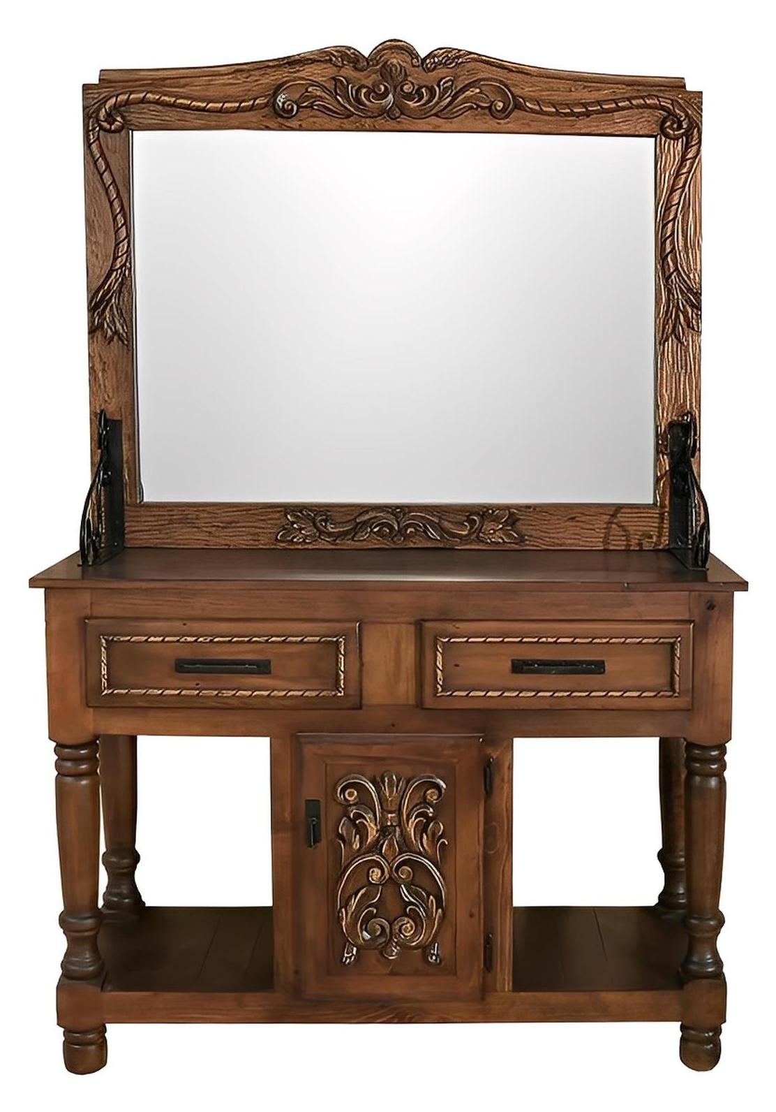 Bear Draw Carved Dresser / Hall Tree With Mirror