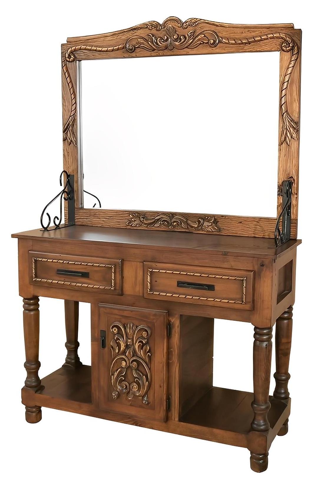 Bear Draw Carved Dresser / Hall Tree With Mirror