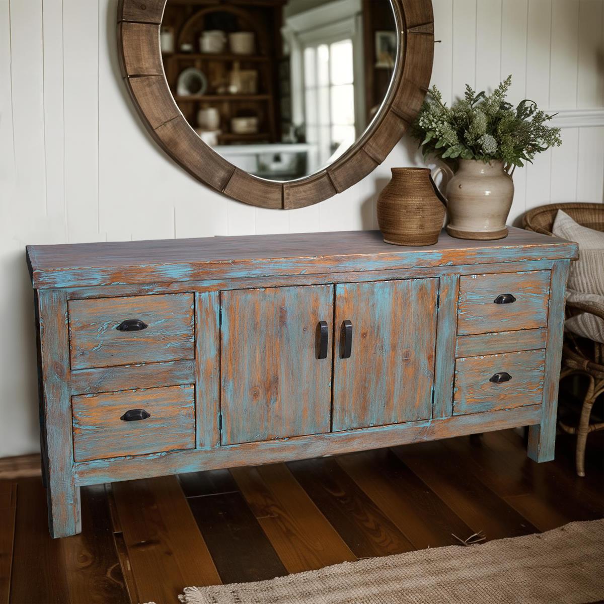 Stone Hill Turquoise 2 Door/4 Drawer Console