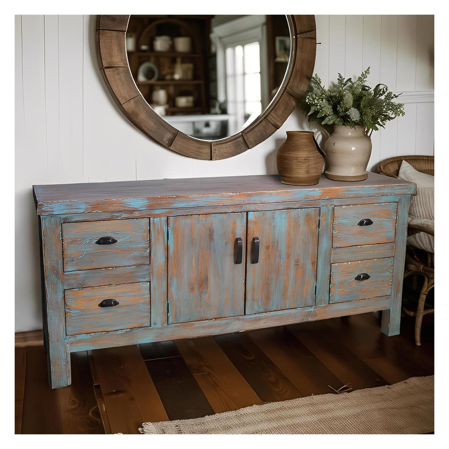 Stone Hill Turquoise 2 Door/4 Drawer Console