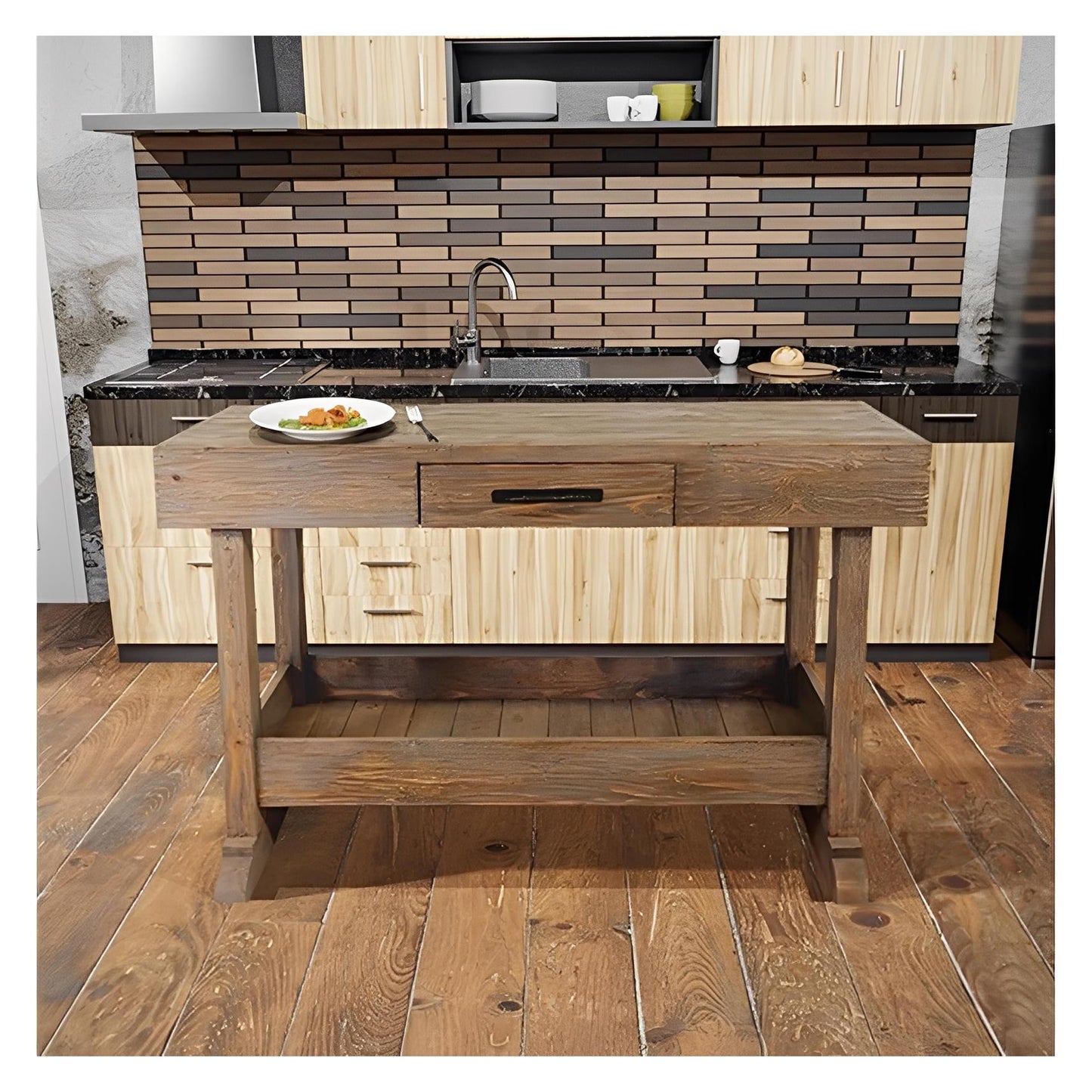 Twin Ridge Wood Kitchen Island With Pot Storage Base And Cutlery Drawer