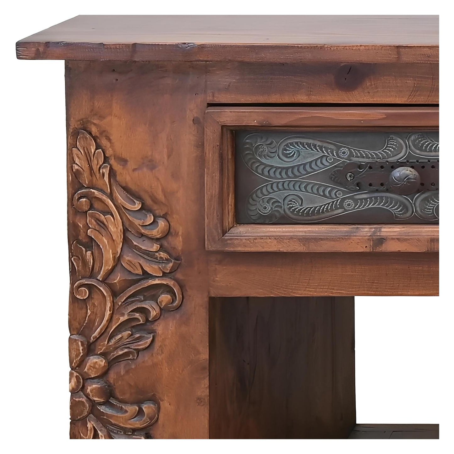 Yellow Canyon Kitchen Island With Double-Side Drawers, Hand Carving And Storage Shelving