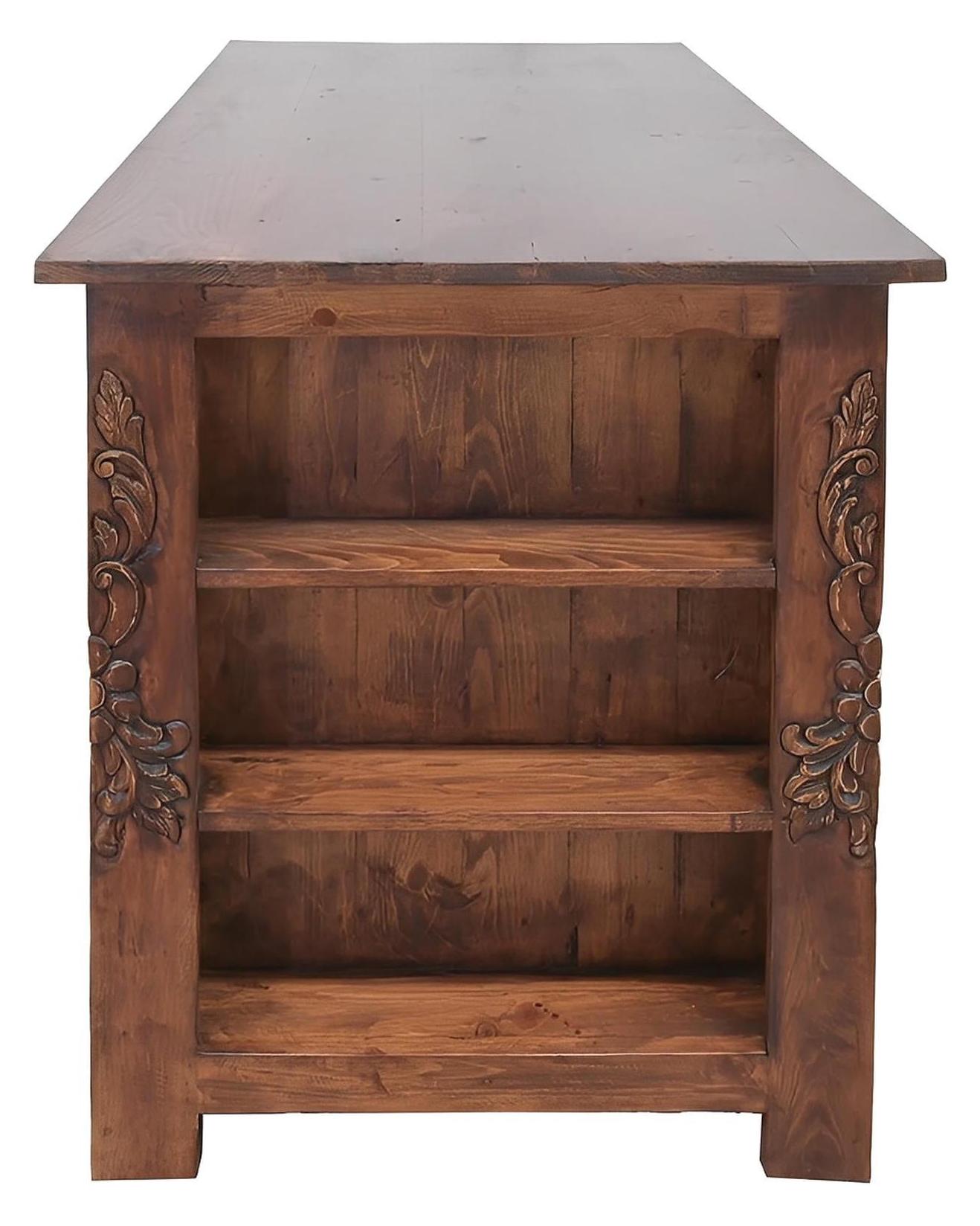 Yellow Canyon Kitchen Island With Double-Side Drawers, Hand Carving And Storage Shelving