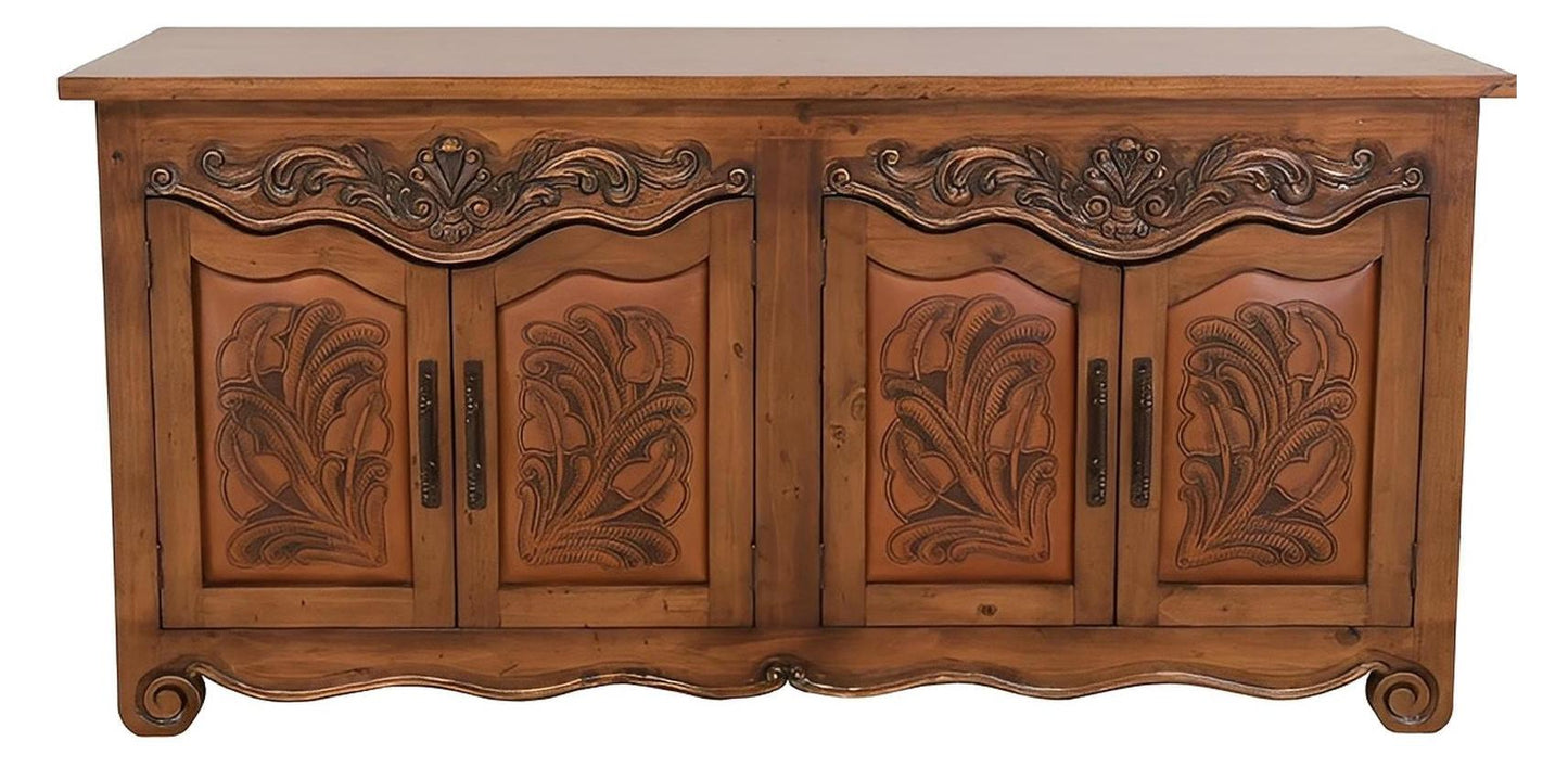 Karnes Basin Buffet With Tooled Leather Padded Door Inserts