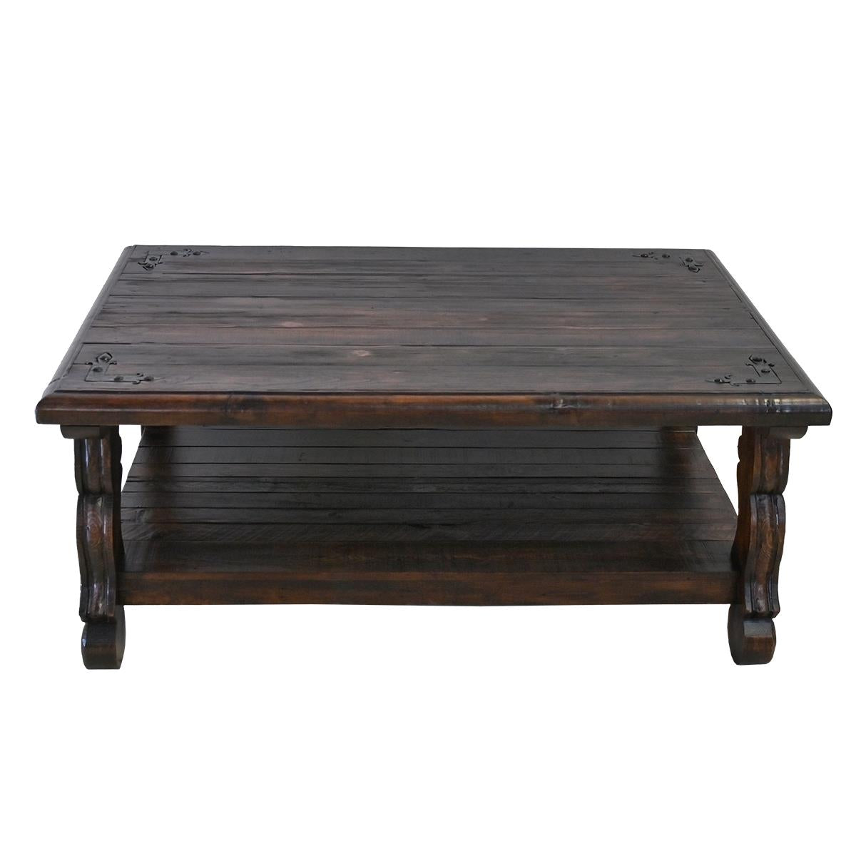 Granada Noir Hacienda Dark Wood & Iron-Hinge Coffee Table | 20 x 31.5 x 48