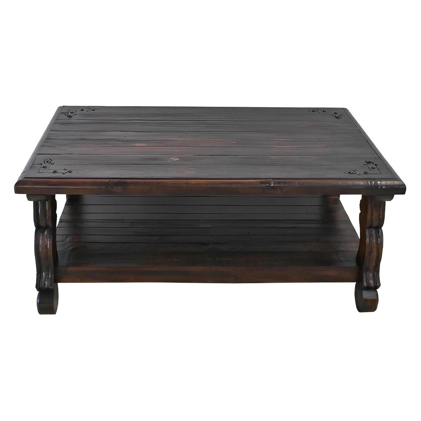 Granada Noir Hacienda Dark Wood & Iron-Hinge Coffee Table | 20 x 31.5 x 48