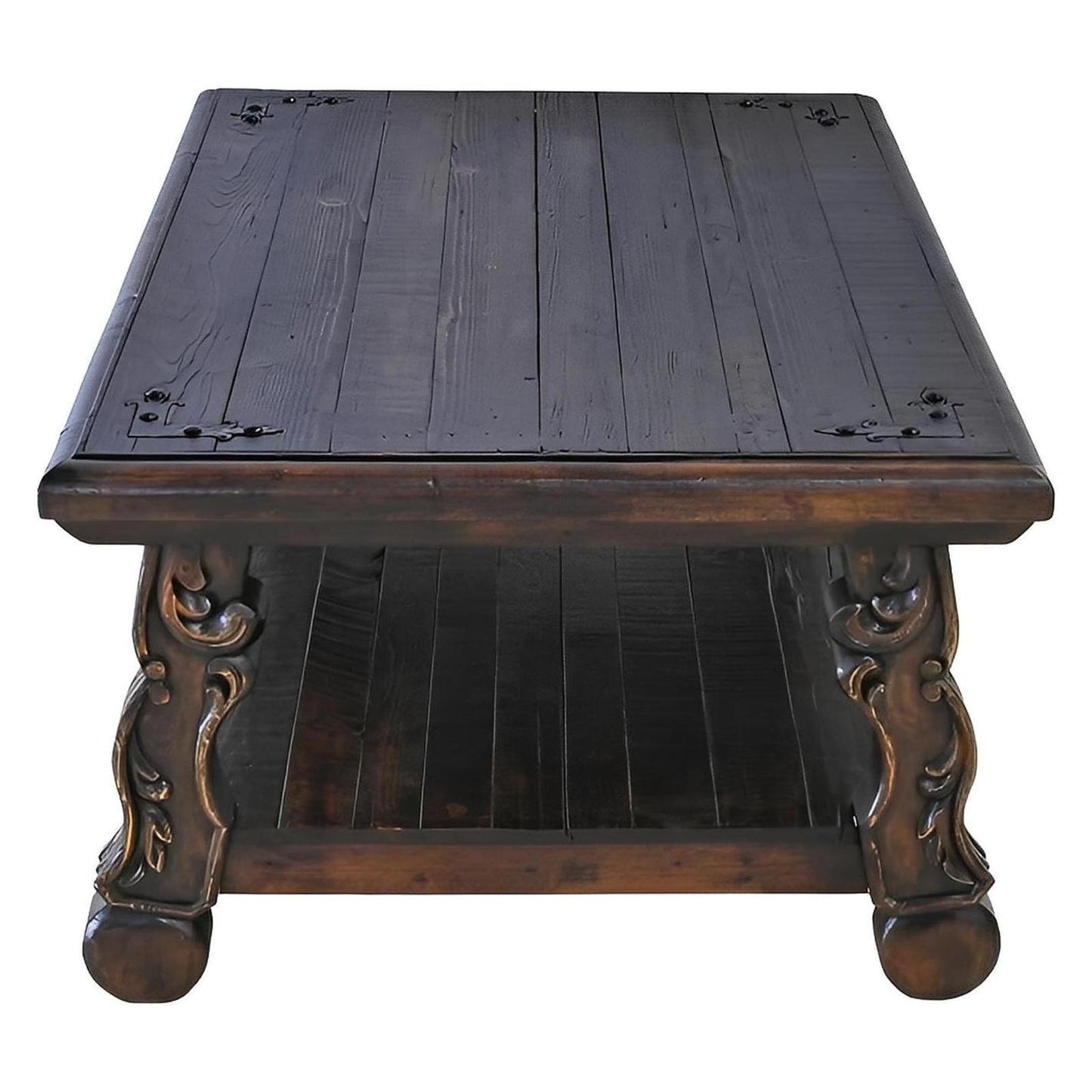 Granada Noir Hacienda Dark Wood & Iron-Hinge Coffee Table | 20 x 31.5 x 48