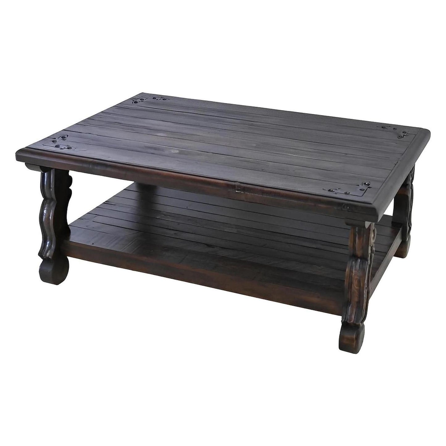 Granada Noir Hacienda Dark Wood & Iron-Hinge Coffee Table | 20 x 31.5 x 48