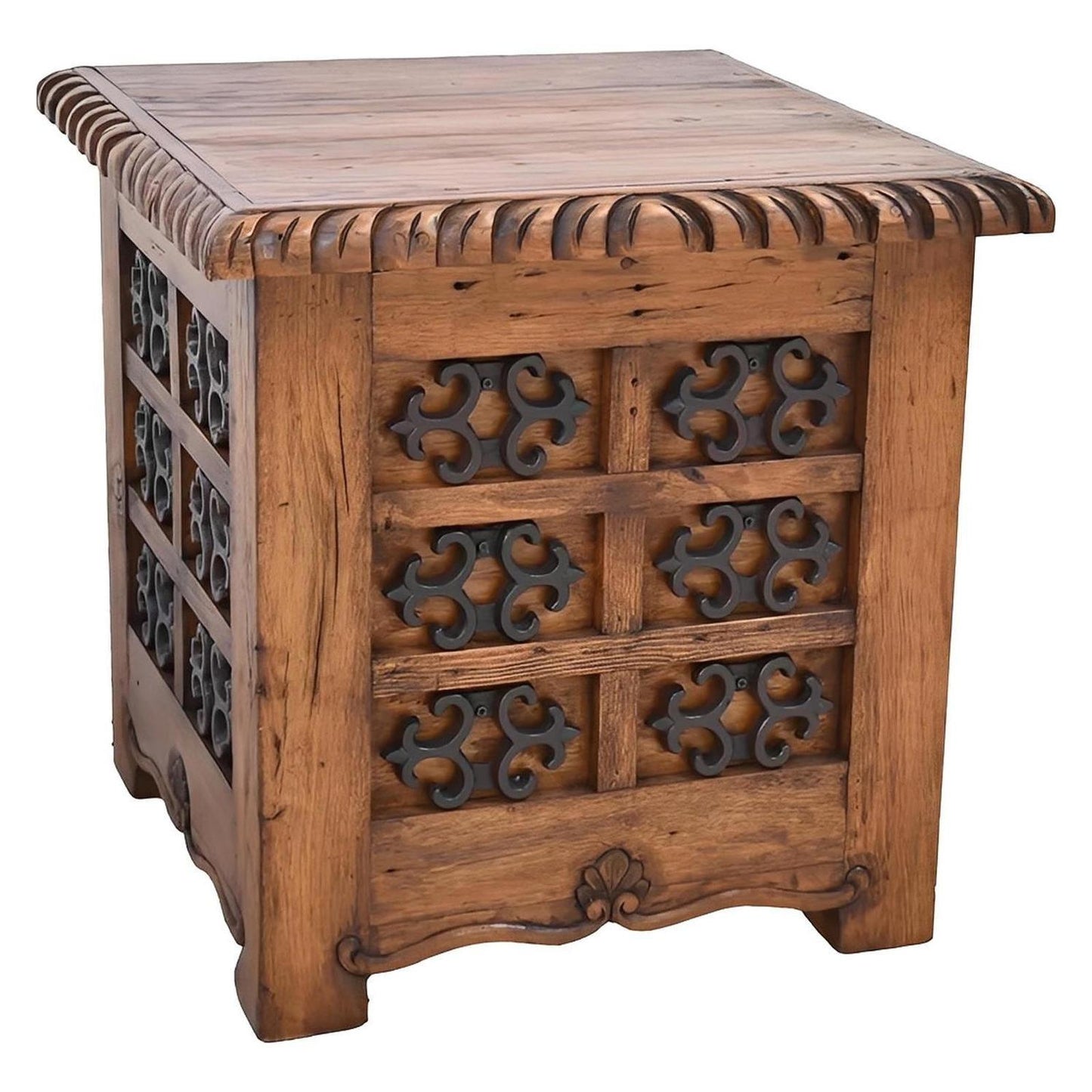 Mission Revival Wooden End Tables (2-Pack) with Decorative Iron Accents