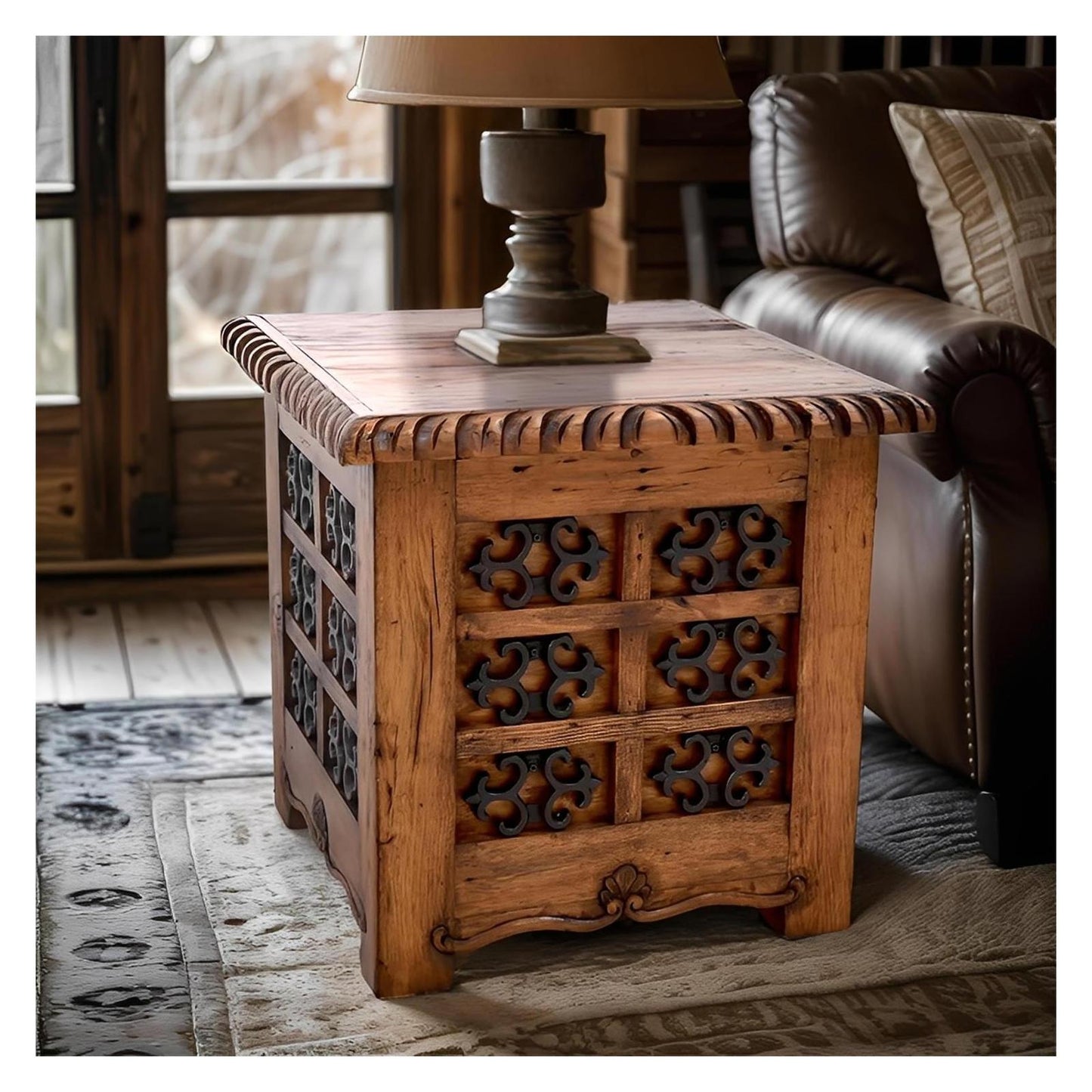 Mission Revival Wooden End Tables (2-Pack) with Decorative Iron Accents