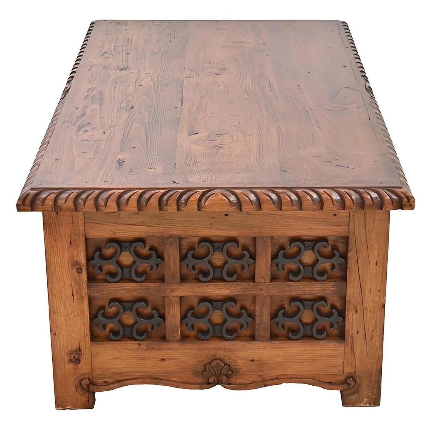 Mission Revival Wooden Coffee Table with Decorative Iron Accents | 20 x 30 x 54