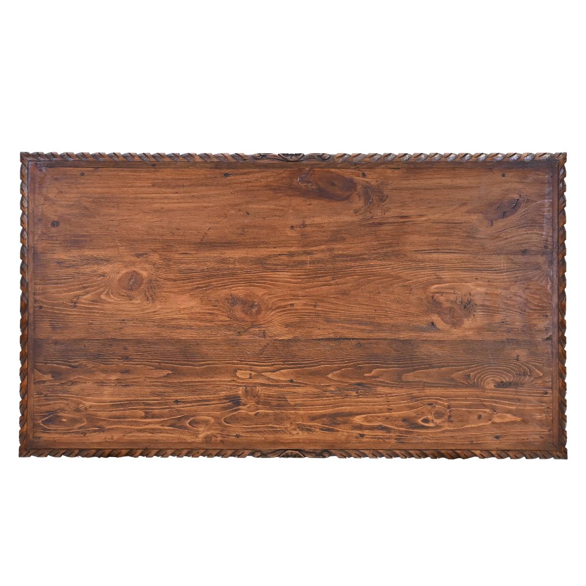 Mission Revival Wooden Coffee Table with Decorative Iron Accents | 20 x 30 x 54