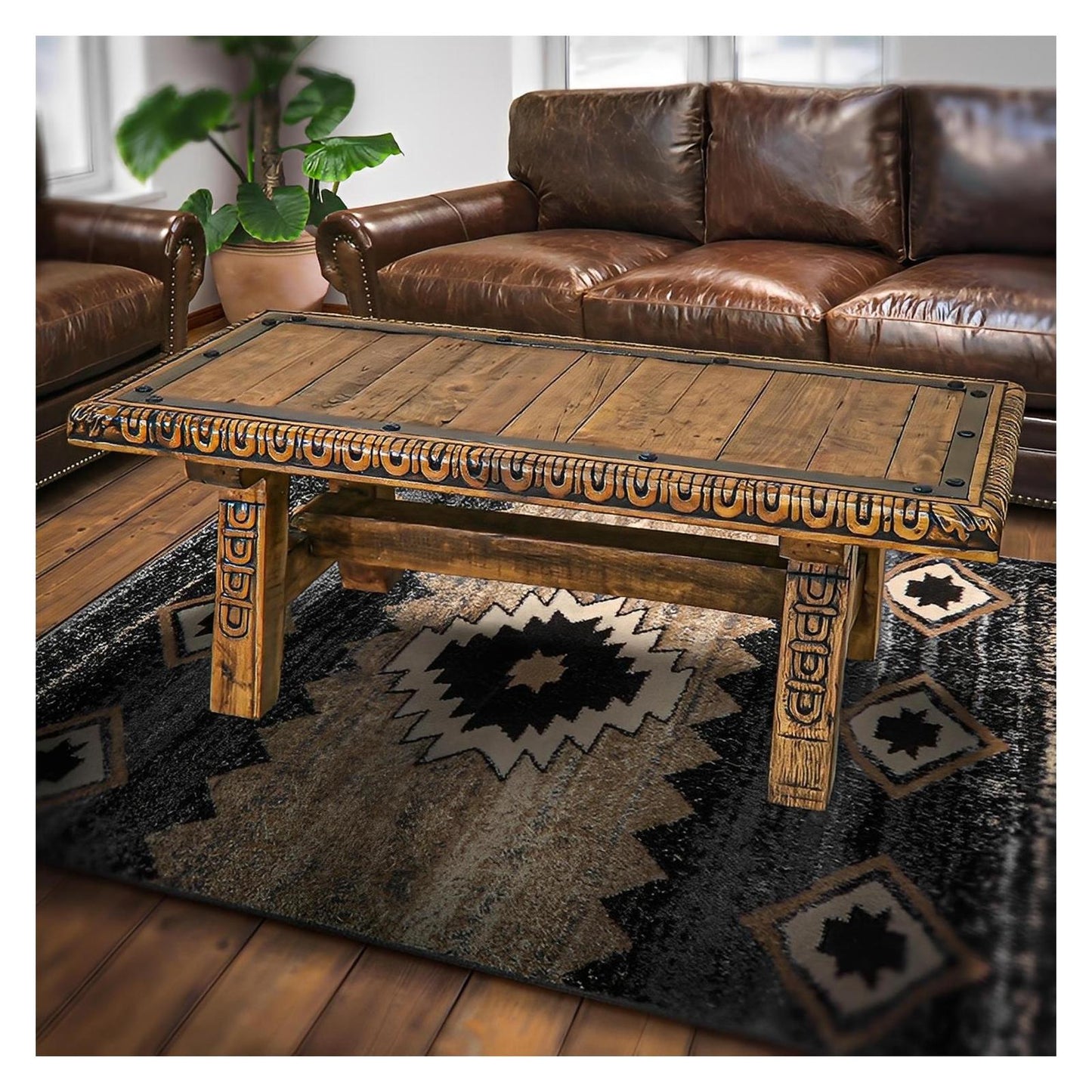 Santa Fe Ranch Carved Coffee Table | 26 x 26 x 54