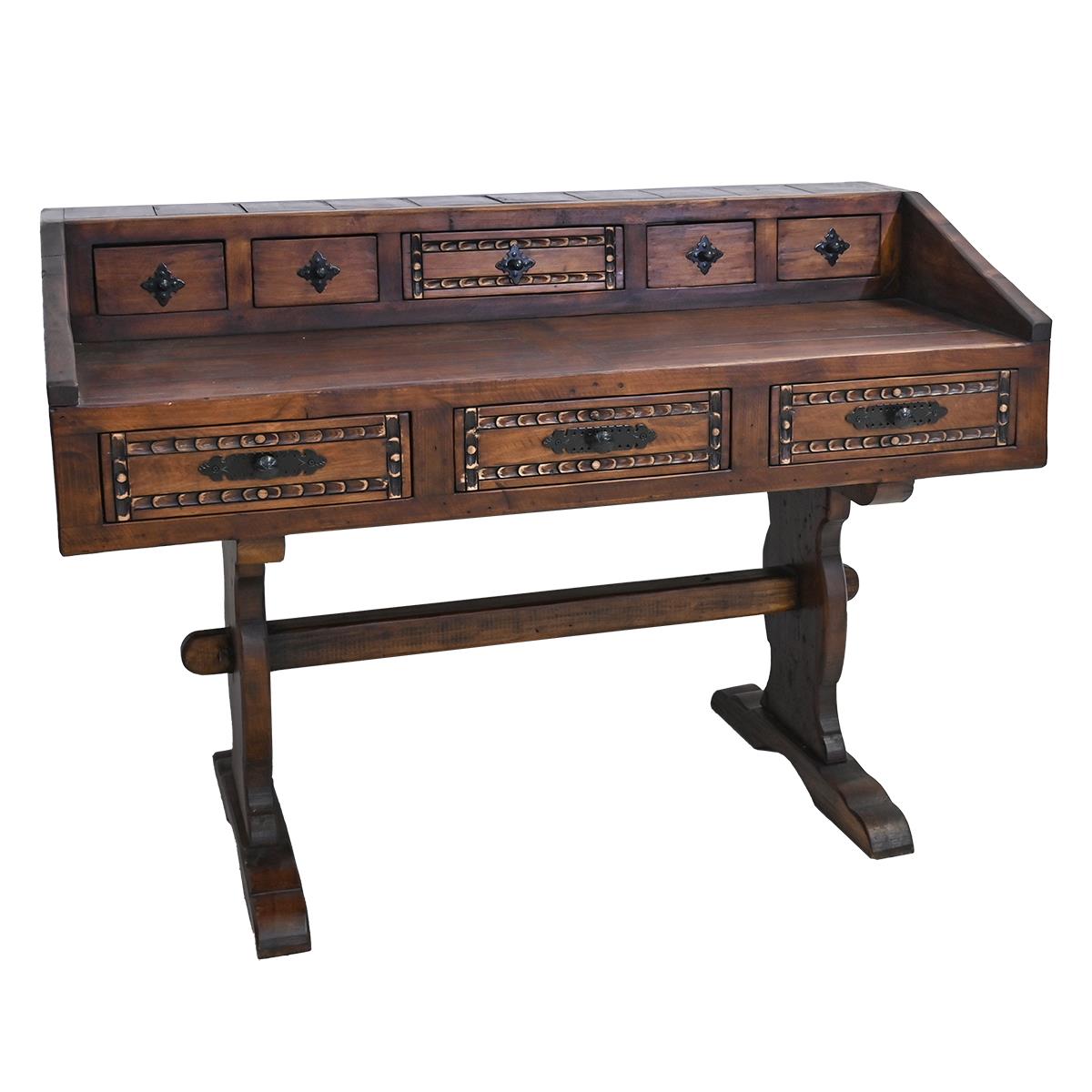 Border Creek Solid Wood Hand-Carved Drafting Desk / Table with Hutch Storage