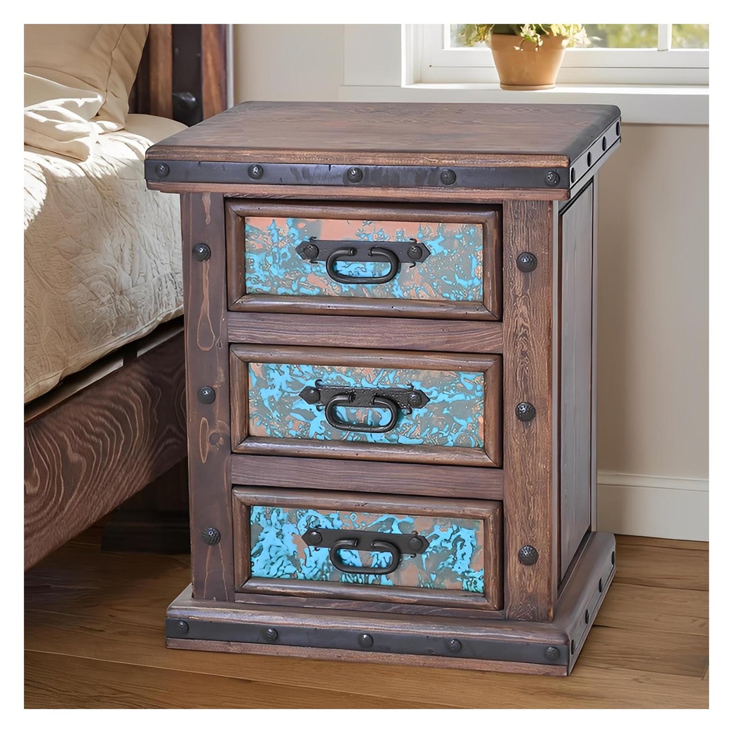 Tierra Turquesa Nightstand With Turquoise Copper Panels
