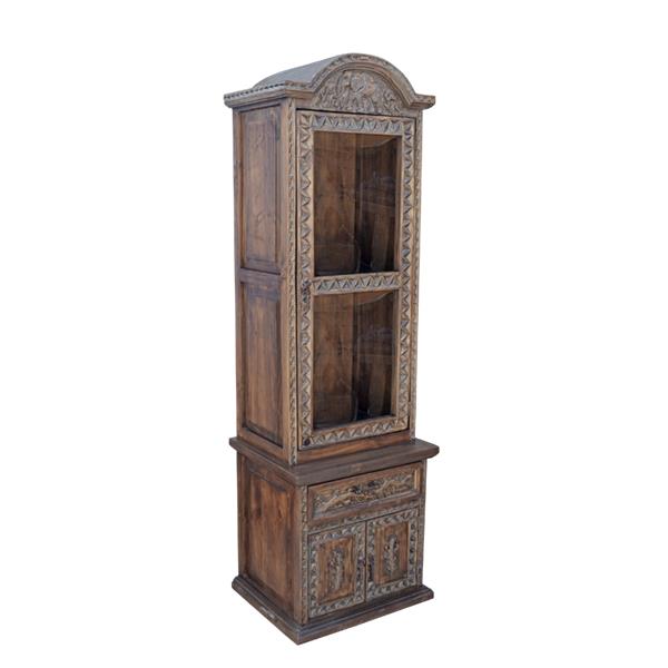 Safari Crest Gun Display Cabinet with Built-In Rack | Hand-Carved Elephant Motif | Glass Front