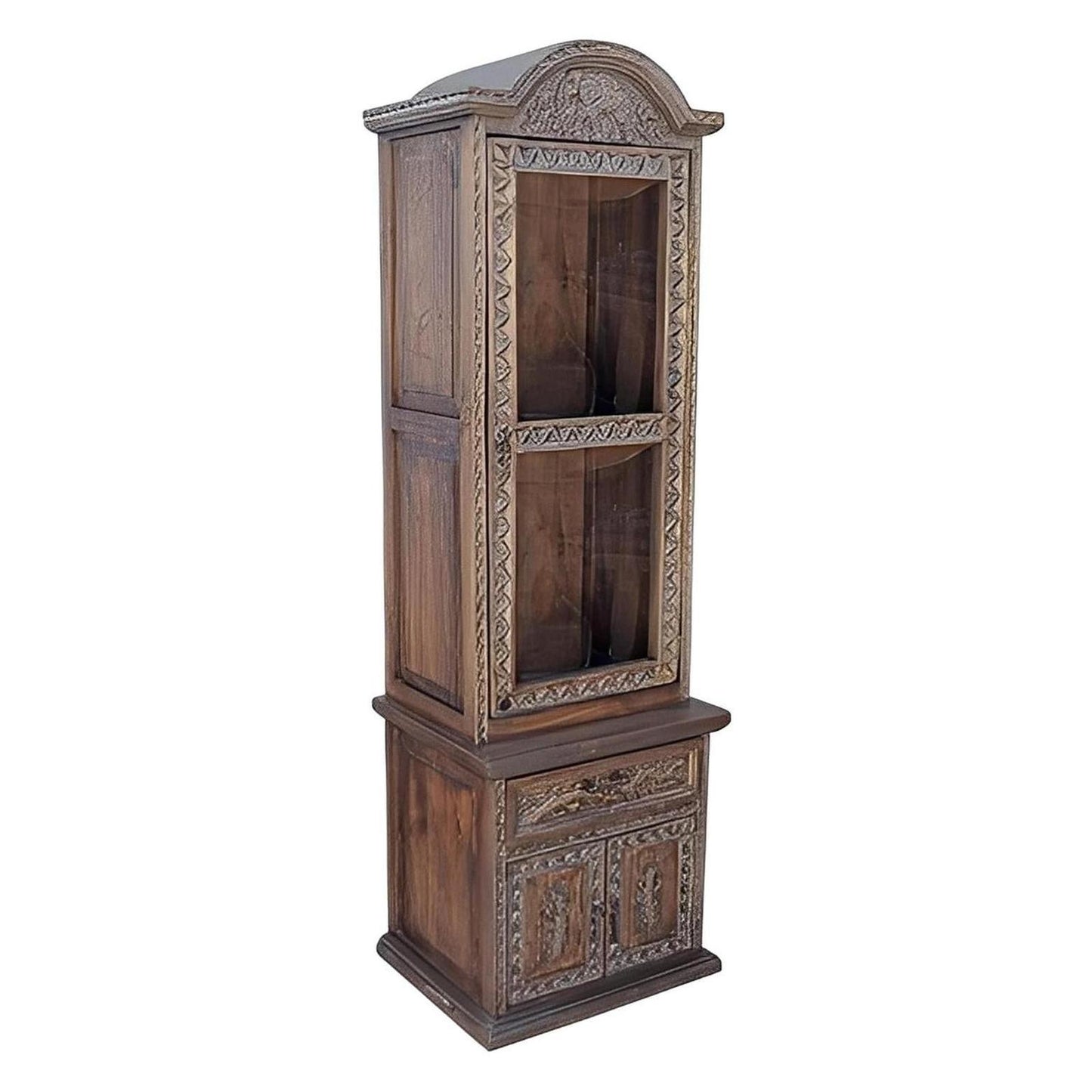 Safari Crest Gun Display Cabinet with Built-In Rack | Hand-Carved Elephant Motif | Glass Front