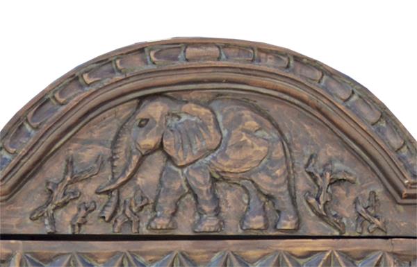 Safari Crest Gun Display Cabinet with Built-In Rack | Hand-Carved Elephant Motif | Glass Front