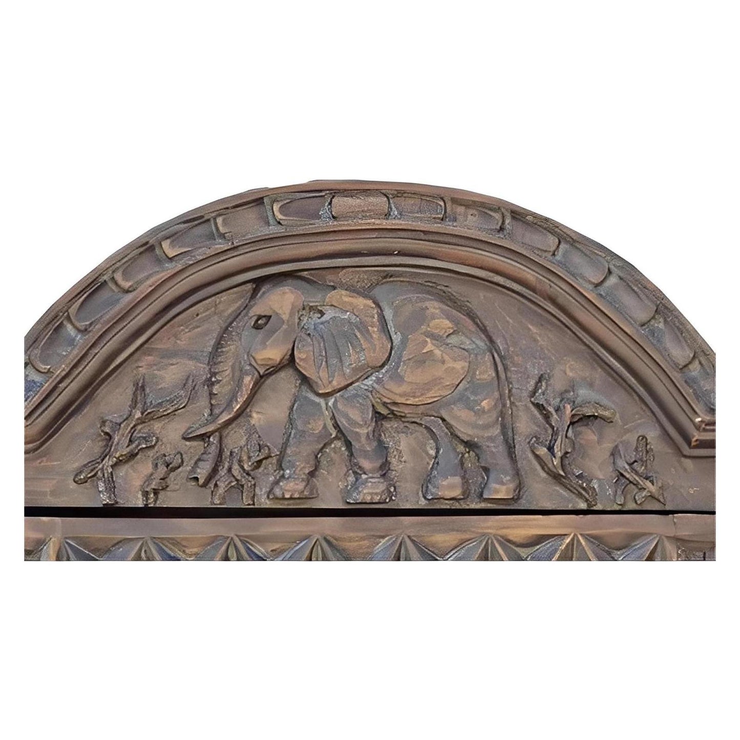 Safari Crest Gun Display Cabinet with Built-In Rack | Hand-Carved Elephant Motif | Glass Front