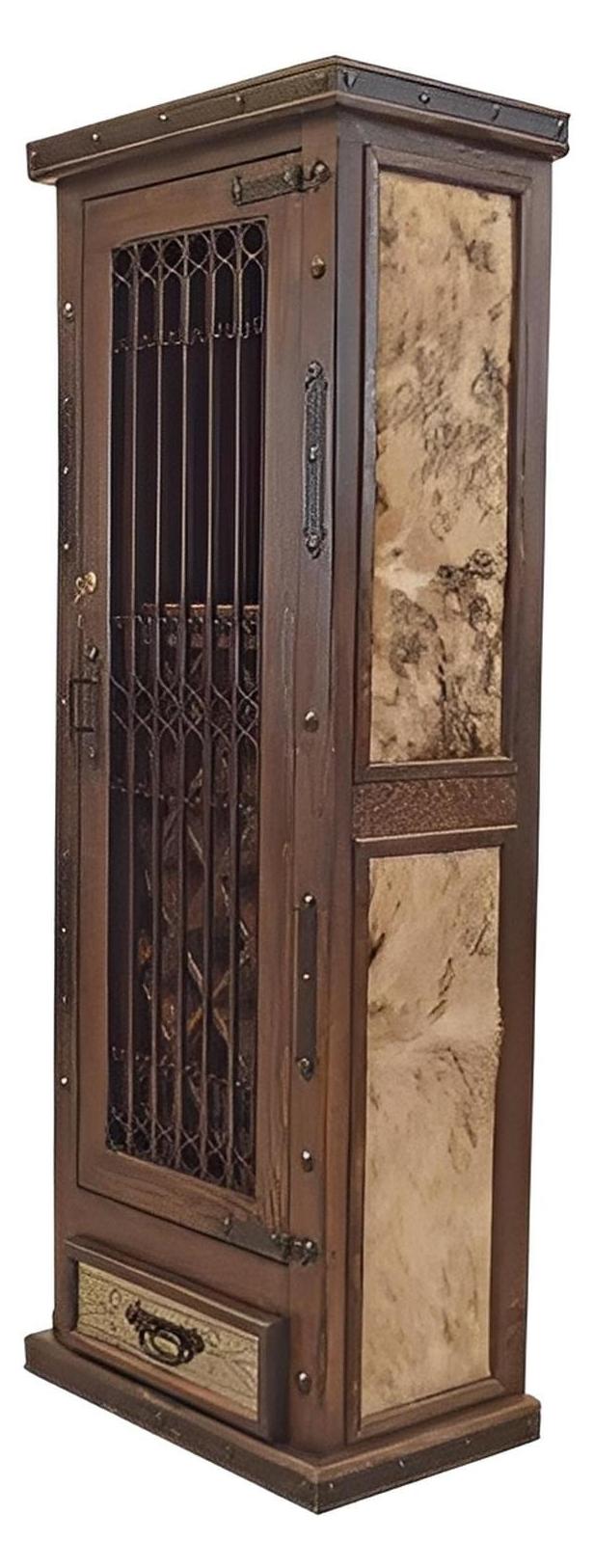 Rolling Hill 80" Tall Wine & Liquor Storage Cabinet / Bar with Lock / Cowhide Side Panels