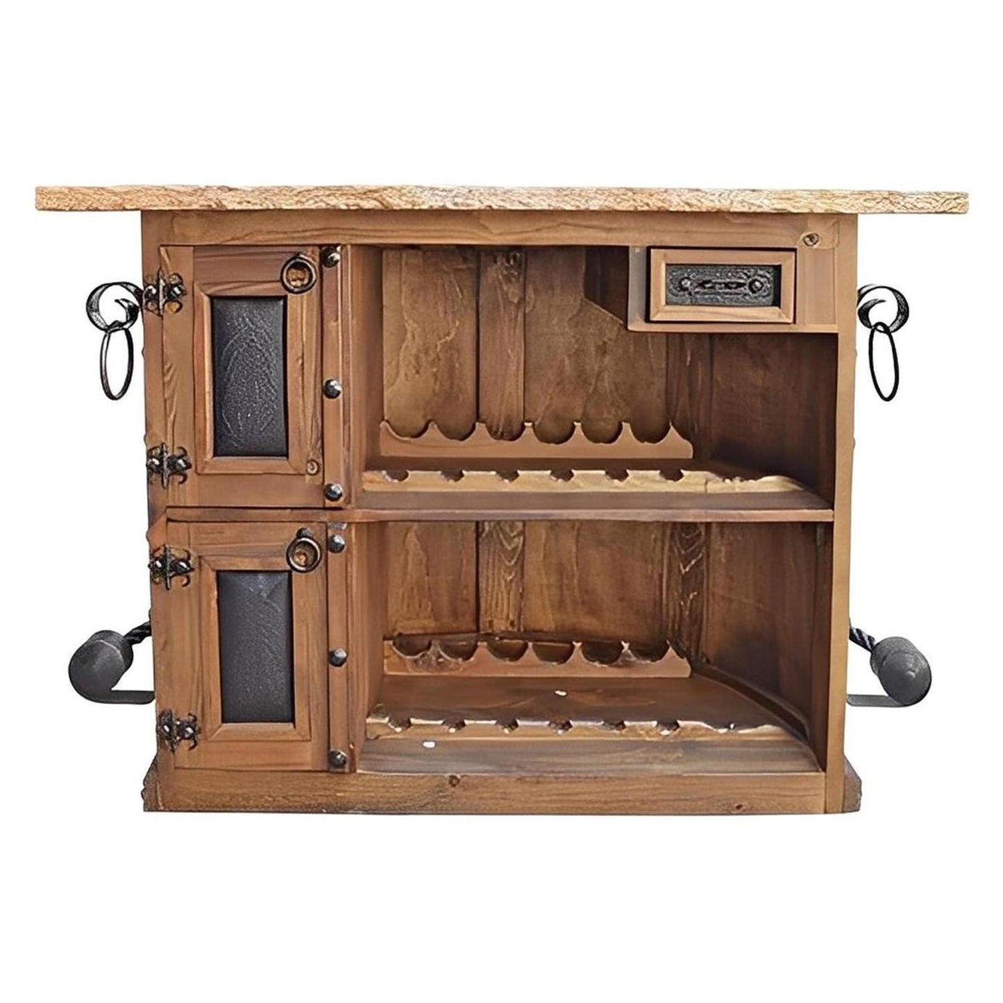 Sierra Stone Half-Round Curved Home Bar with Forged Iron Accents & Leather Panels