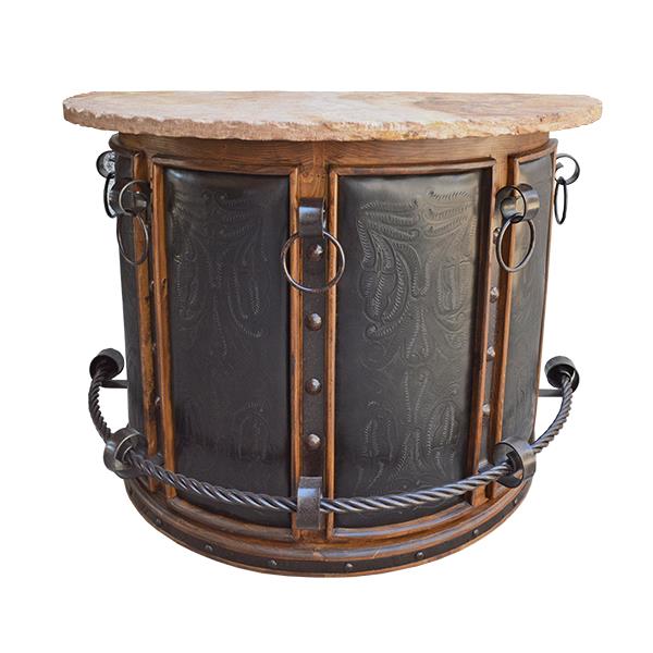 Sierra Stone Half-Round Curved Home Bar with Forged Iron Accents & Leather Panels