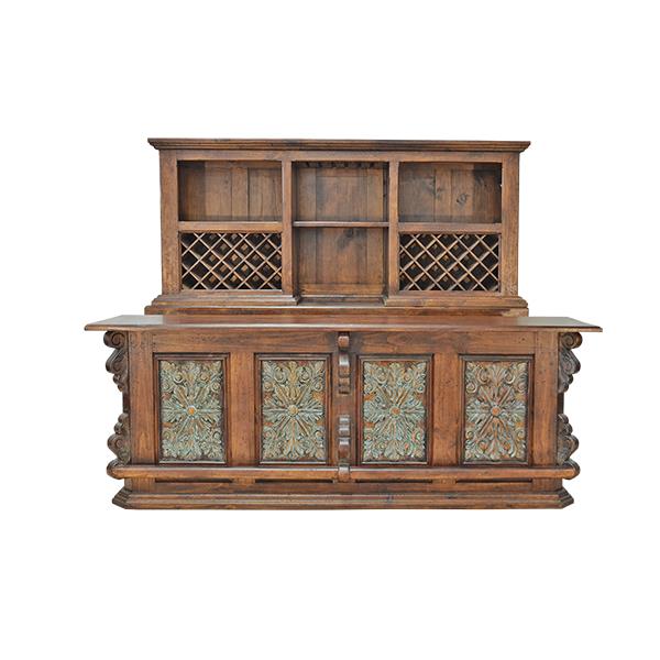 Castillo Hacienda 2-Piece Bar & Hutch Set | Turquoise Carved Panels | FREE Full Service Delivery