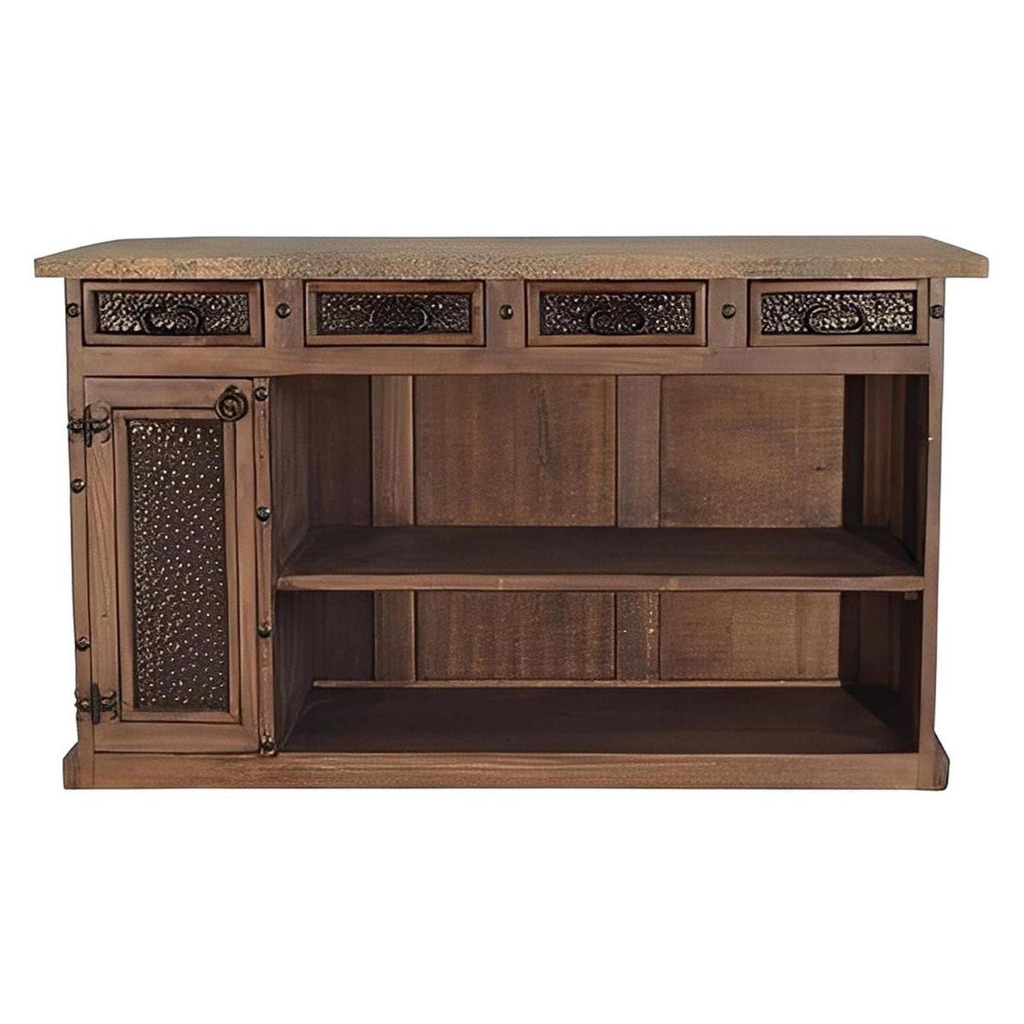 Ironclad Forge Bar with Chiseled Stone Top & Hammered Steel Panels