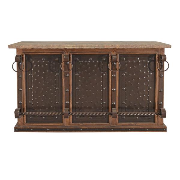 Ironclad Forge Bar with Chiseled Stone Top & Hammered Steel Panels