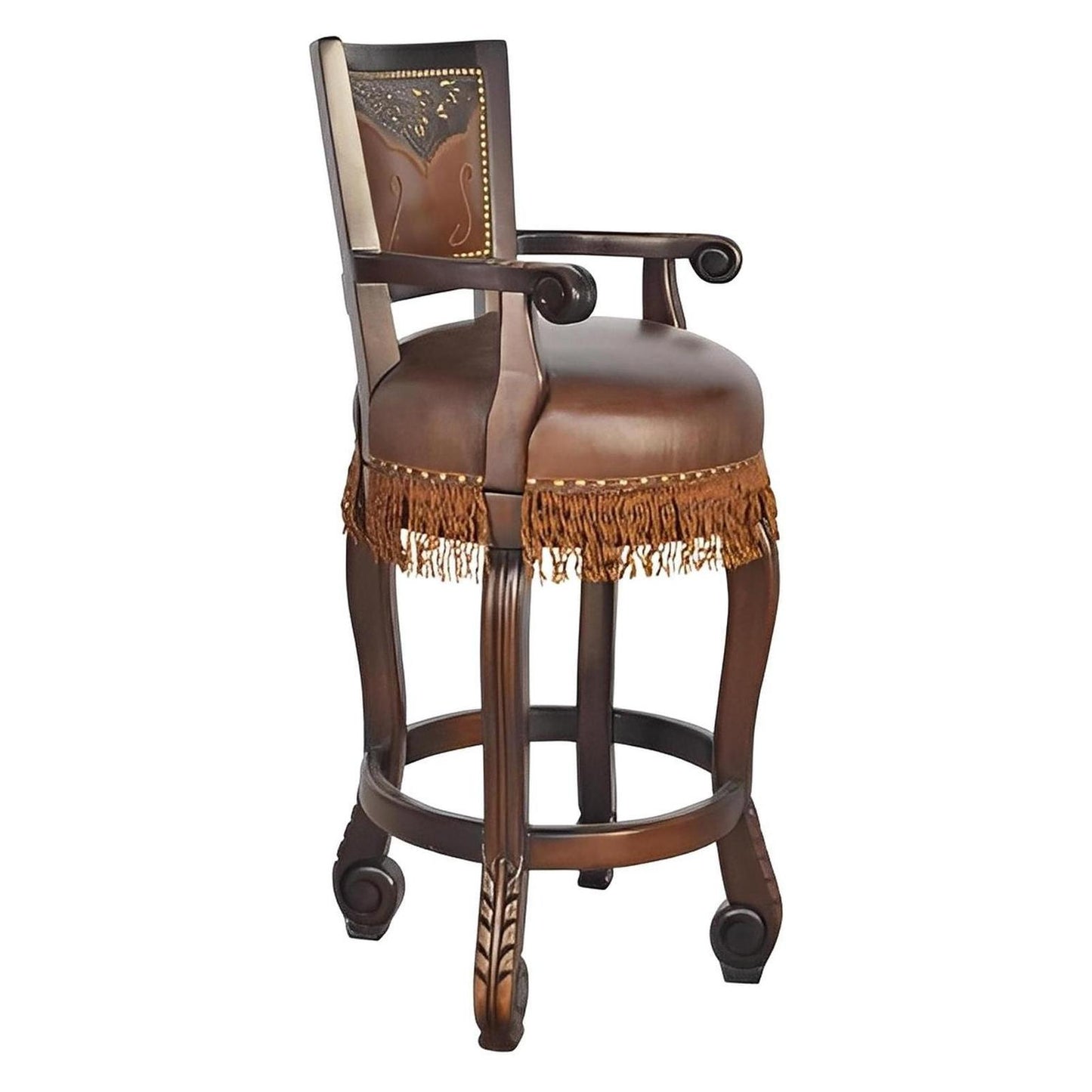 Genuine Leather Western Barstool with Caramel Fringe (2 or 3 Pack) 30"