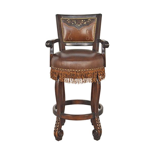 Genuine Leather Western Barstool with Caramel Fringe (2 or 3 Pack) 30"