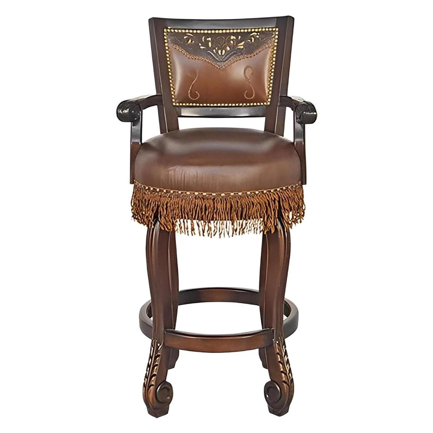 Genuine Leather Western Barstool with Caramel Fringe (2 or 3 Pack) 30"