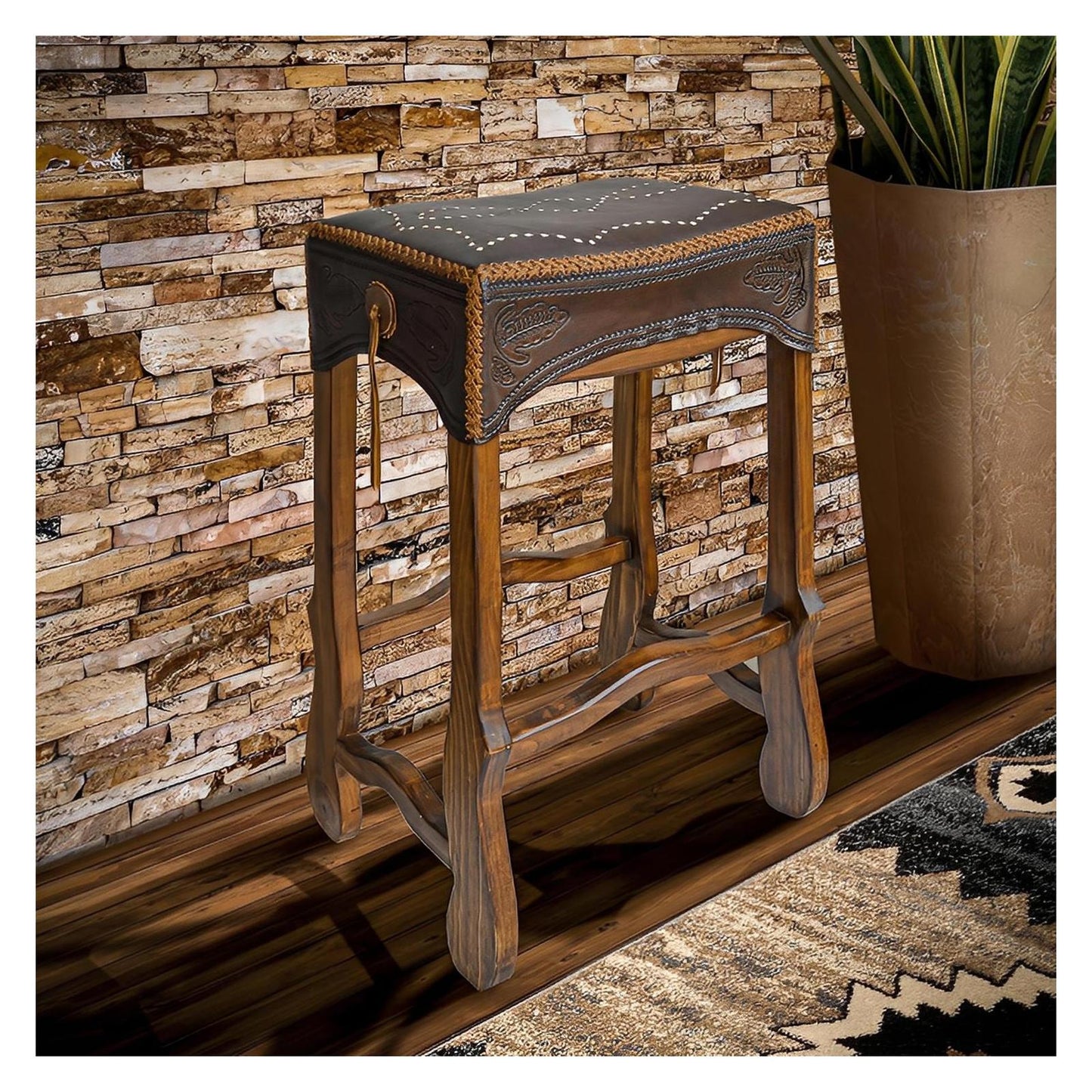 Hand Stitched Leather Saddle Barstool (2 or 3 Pack) 30" Tall