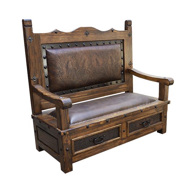 South Hill Tooled Leather Bench With Drawers