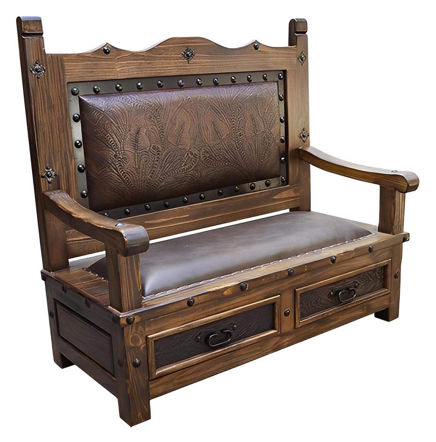 South Hill Tooled Leather Bench With Drawers