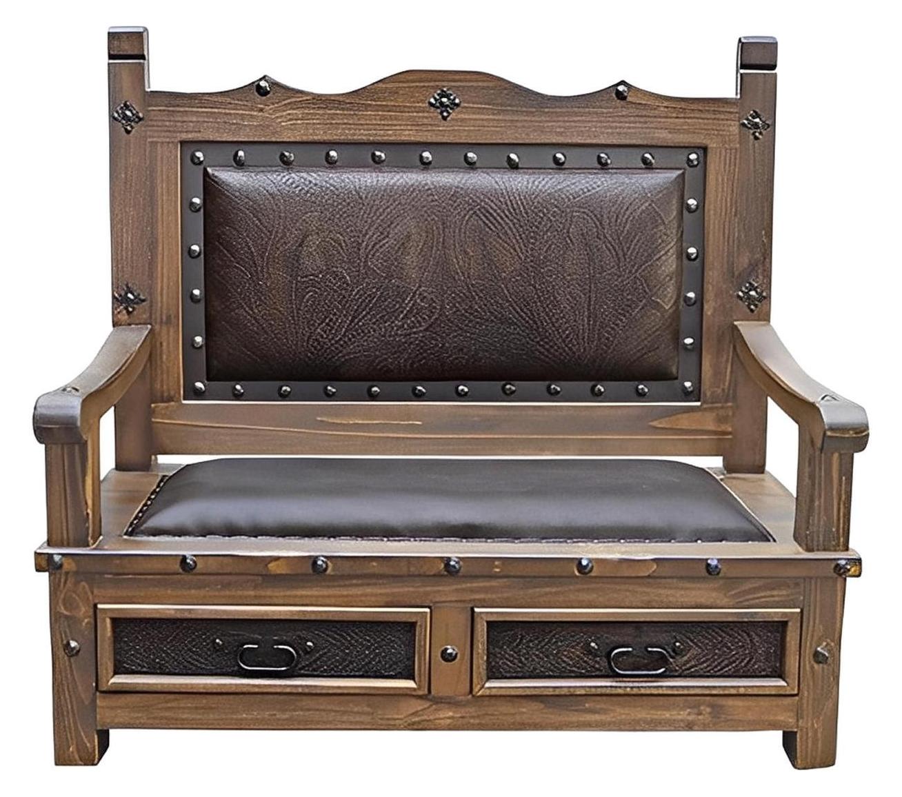 South Hill Tooled Leather Bench With Drawers