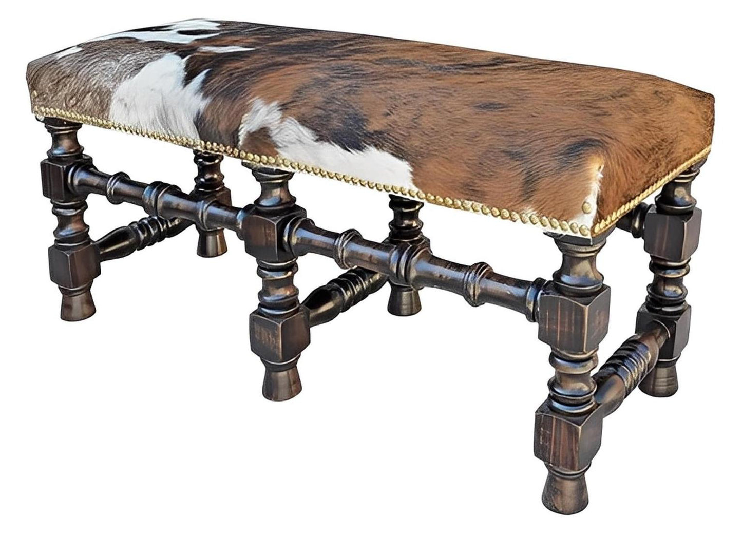 Two Rivers Canyon Bench, Hand Turned Base, Cowhide Top