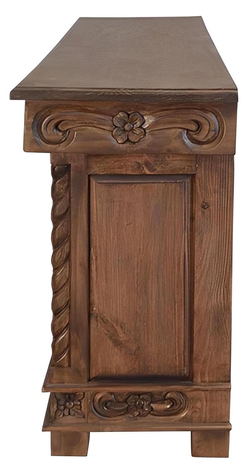Wild Spring Lift Top Console with Carved Saddle and Scrollwork, Cowhide