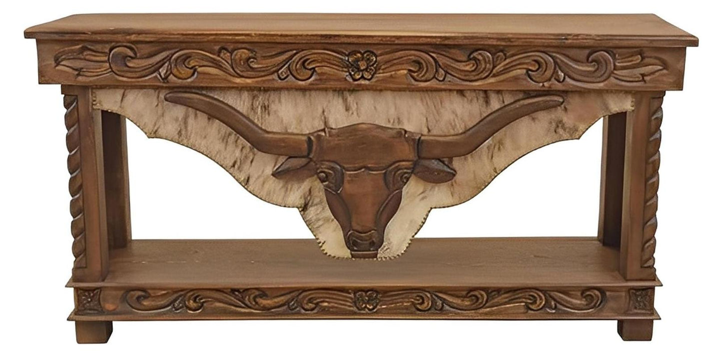Wild Peak Lift Top Longhorn Console, Hand-Carved, Cowhide