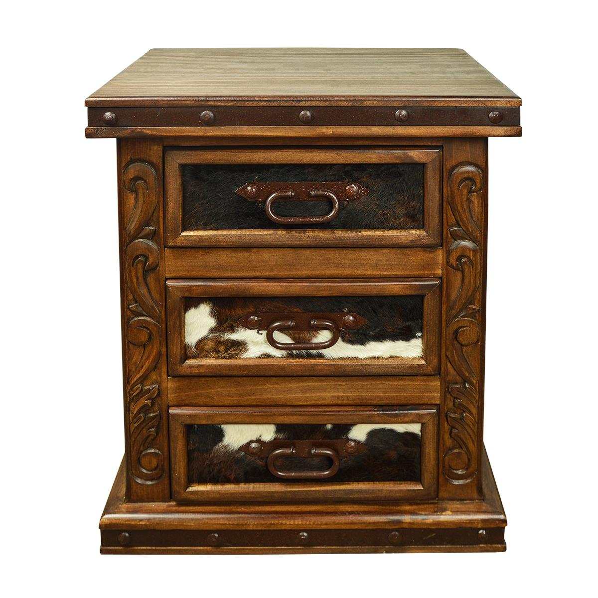 Green Hill Nightstand With Cowhide