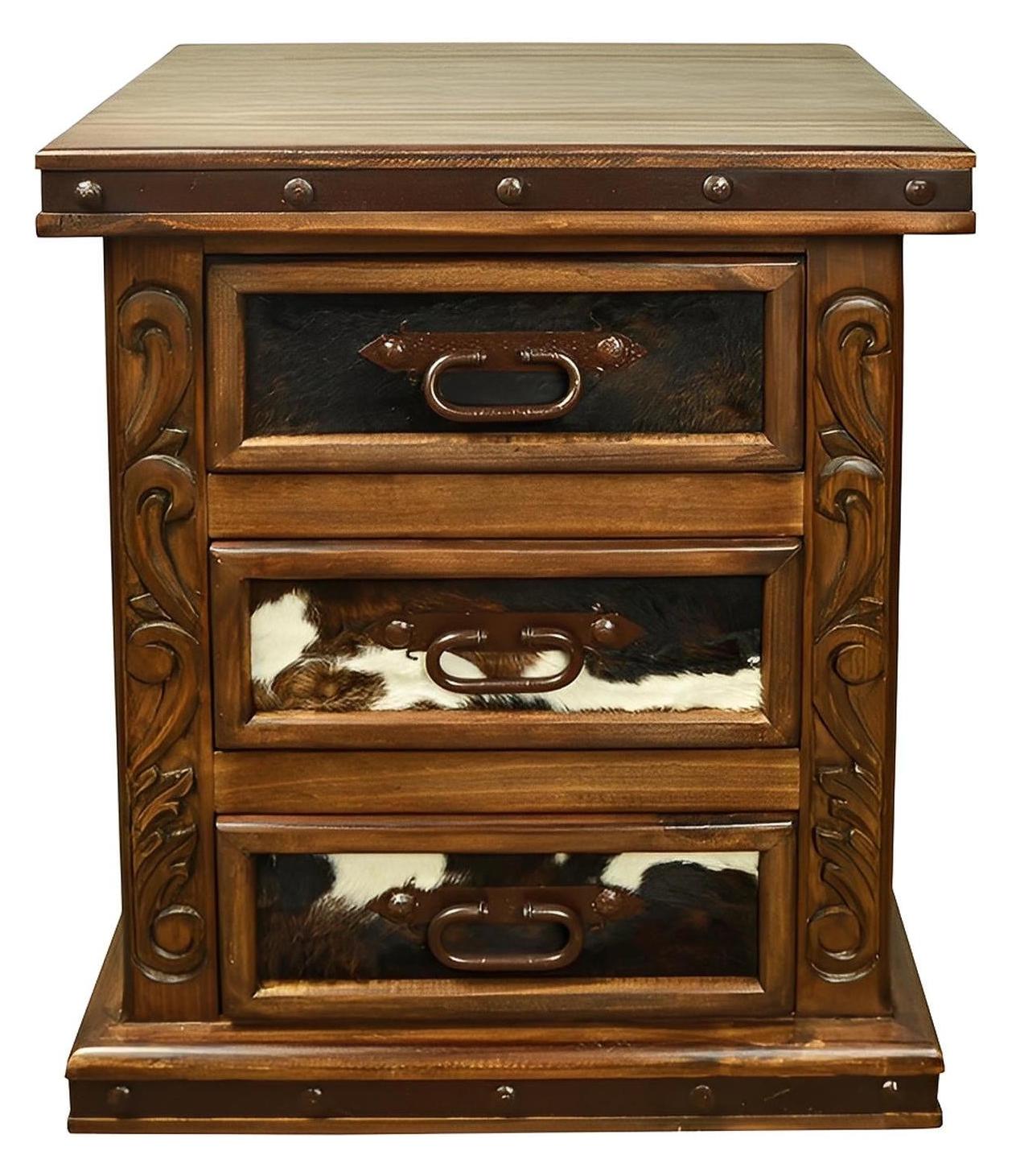 Green Hill Nightstand With Cowhide