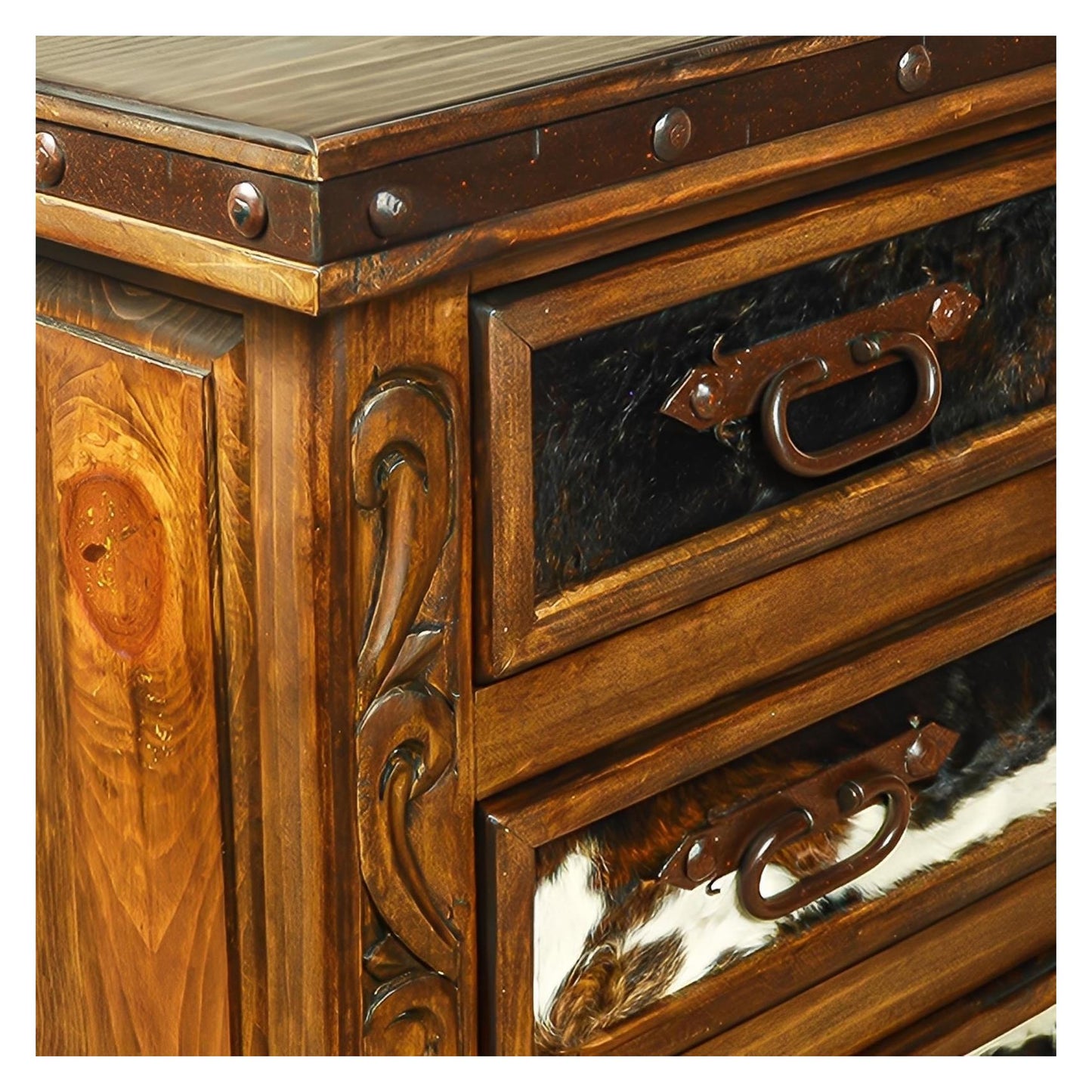 Green Hill Nightstand With Cowhide