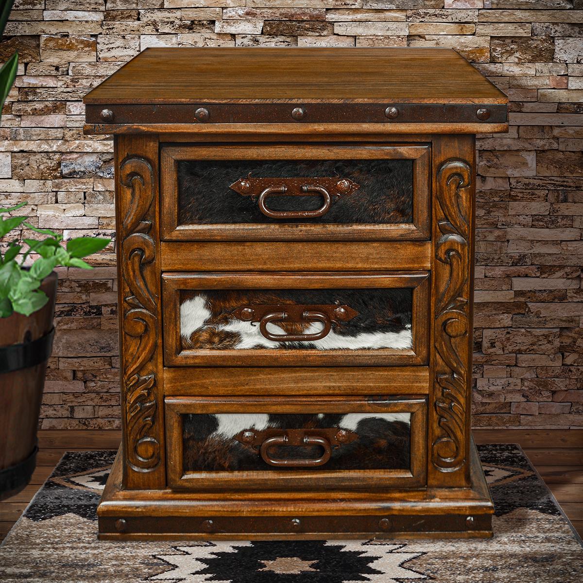 Green Hill Nightstand With Cowhide